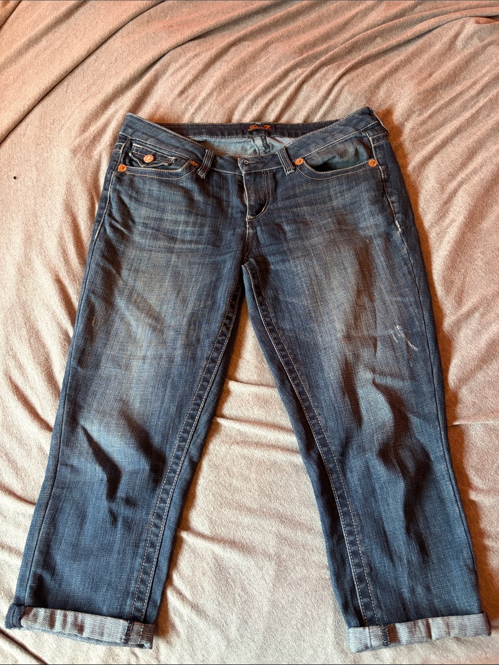 Seven7 Women's Dark Blue Cuffed Straight Capris